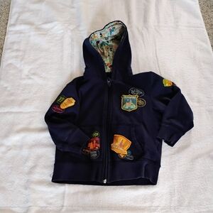 Disneyland Kids XXS Blue Zip Up Hoodie with Embroidery & Ride Patches Mickey
